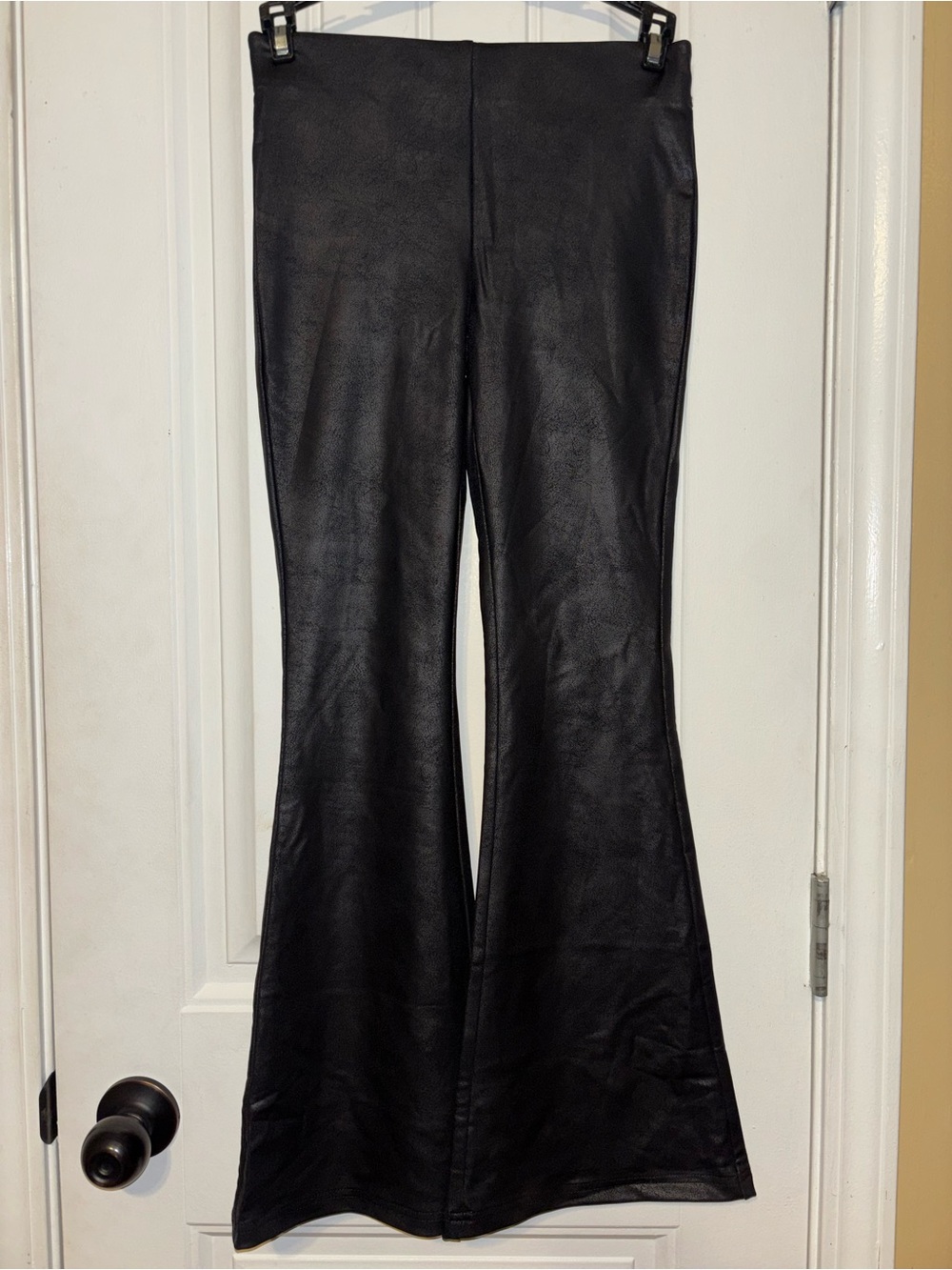 Kids Black Faux Leather Flared Pants